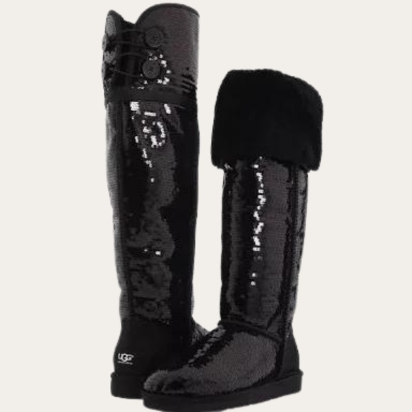 UGG Over the Knee Button Bailey Black Sequins. Rare & limited edition. SZ 7.5 - Picture 4 of 6